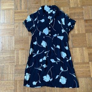 Navy Blue Floral Rayon Dress